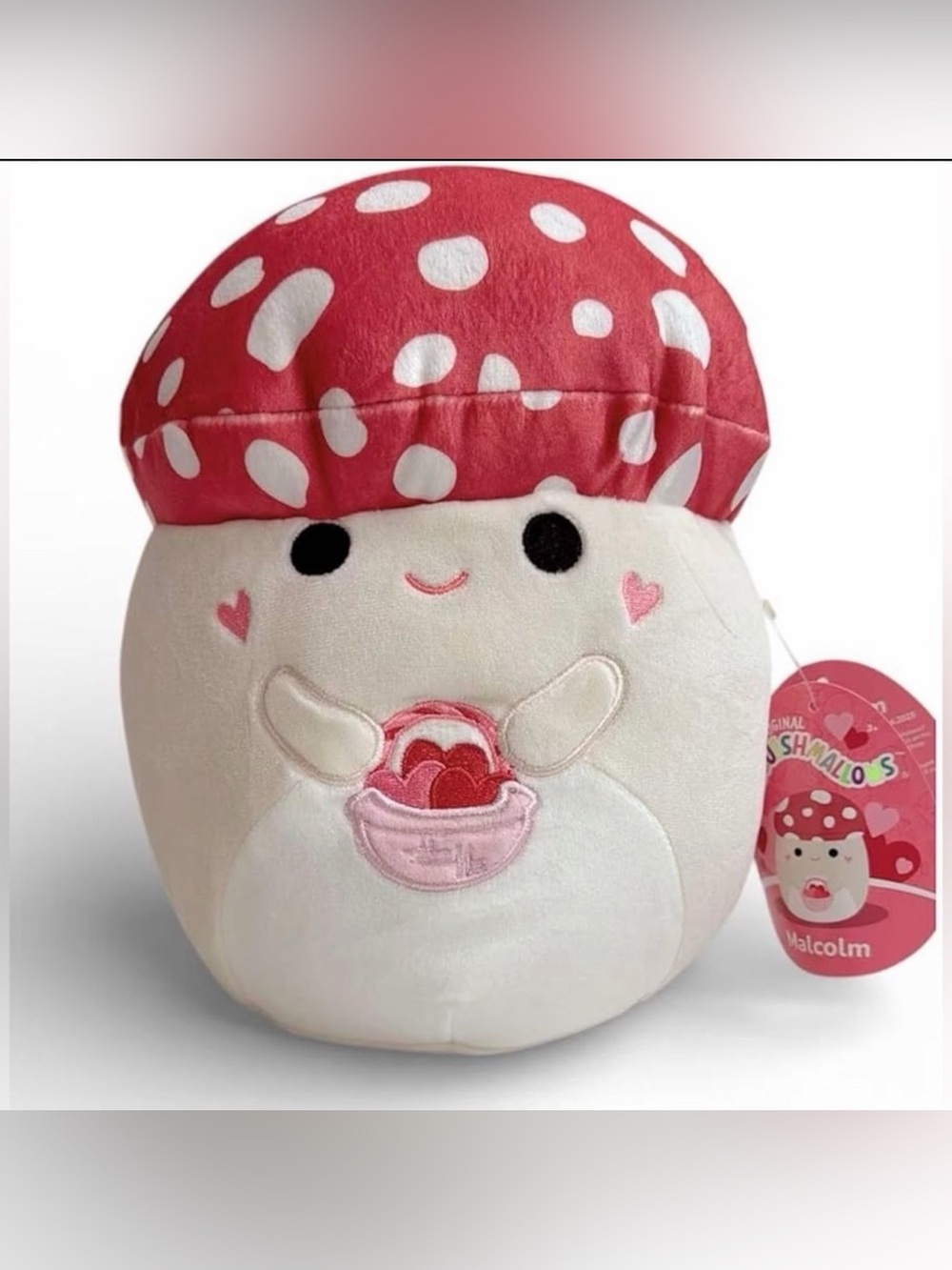 NWT Squishmallows 12" Malcolm the Mushroom Valentine's Day Basket Edition